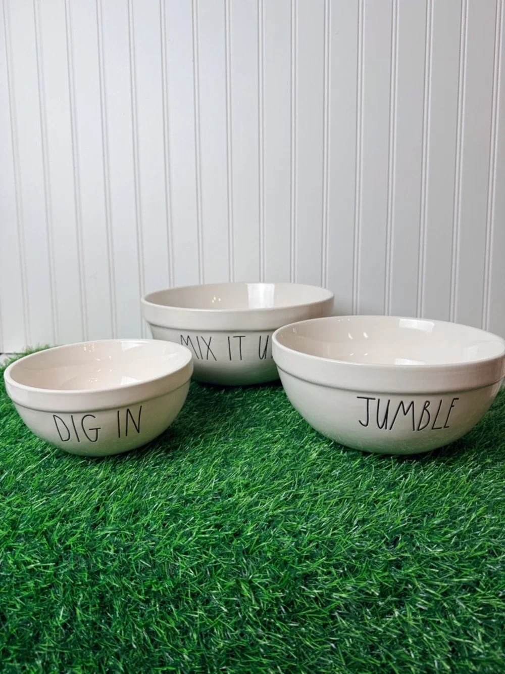 Rae Dunn by Magenta 3 pc. Ceramic Mixing/Serving Bowls White/Black EUC